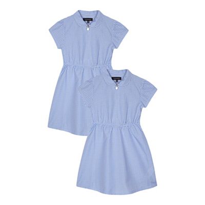Pack of two girls' blue gingham print dress